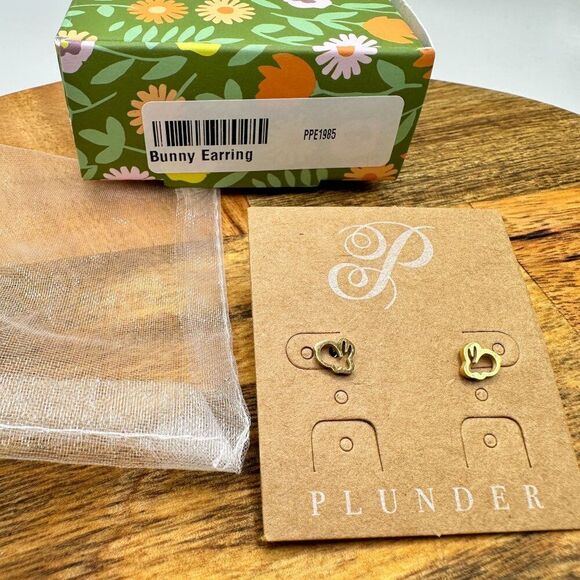Plunder Jewelry Gold Bunny Design Earrings - Whimsical Gold-Tone Rabbit Studs - Picture 3 of 4